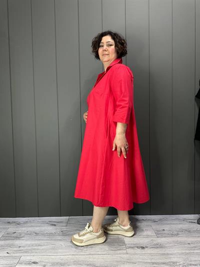 A Kesim Gömlek Yaka Elbise Kırmızı