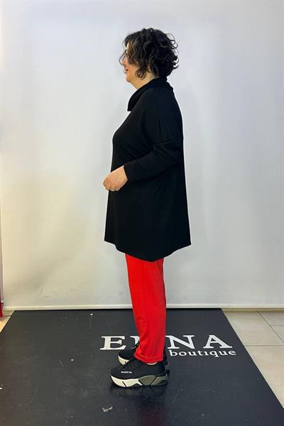 Büyük Beden Degaje Yaka Owersize Bluz Siyah
