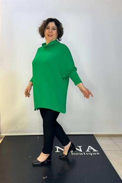 Büyük Beden Degaje Yaka Owersize Bluz Yeşil