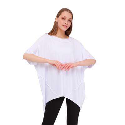 Büyük Beden Oversize Parçalı Viskon Penye Bluz Beyaz