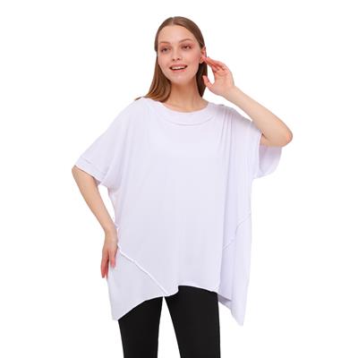 Büyük Beden Oversize Parçalı Viskon Penye Bluz Beyaz