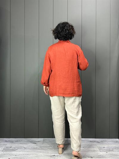 Doğal Keten Oversize Kadın Ceket Tarçın