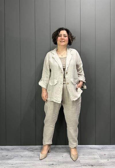 Doğal Keten Oversize Kadın Ceket Taş
