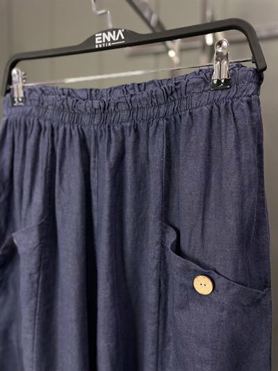 Düğmeli Keten Pantolon Lacivert