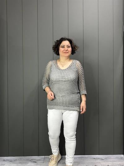 Fileli Atletli İtalyan Bluz Gri