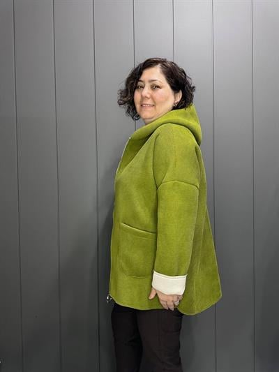 İtalyan Scuba Kumaş Kapüşonlu Kadın Ceket