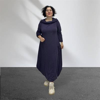 Kapüşonlu Degaje Yaka Owersize Elbise Mor