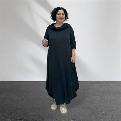 Kapüşonlu Degaje Yaka Owersize Elbise Haki Yeşil