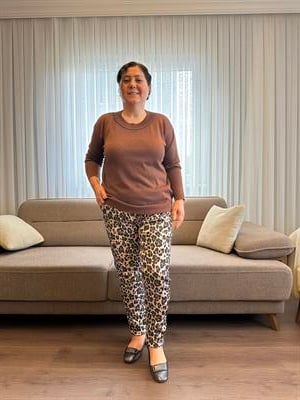 Leopar Desenli İtalyan Saten Pantolon