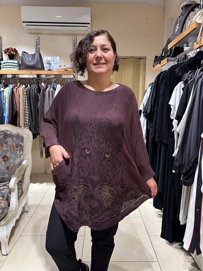 Leopar Desenli Pamuklu Merserize Oversize Bluz
