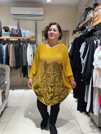 Leopar Desenli Pamuklu Merserize Oversize Bluz