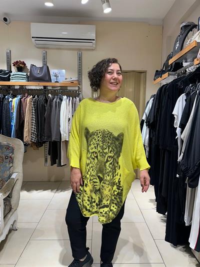 Leopar Desenli Pamuklu Merserize Oversize Bluz