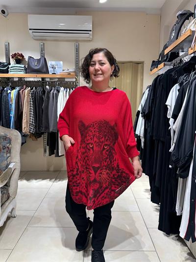 Leopar Desenli Pamuklu Merserize Oversize Bluz