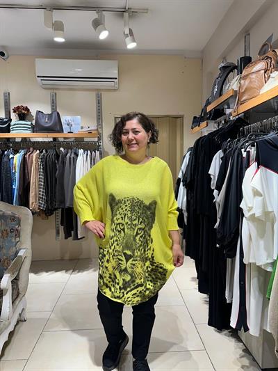 Leopar Desenli Pamuklu Merserize Oversize Bluz
