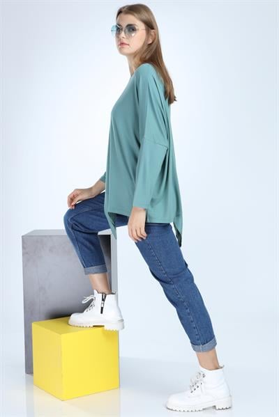 Likralı Viskon Asimetrik Kesim Standart Beden Bluz