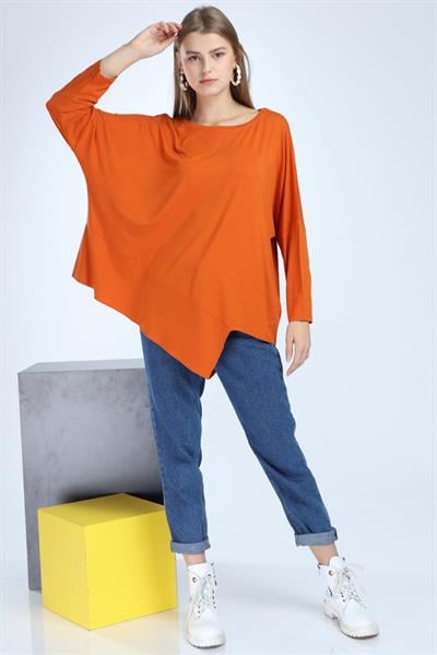Likralı Viskon Asimetrik Kesim Standart Beden Bluz