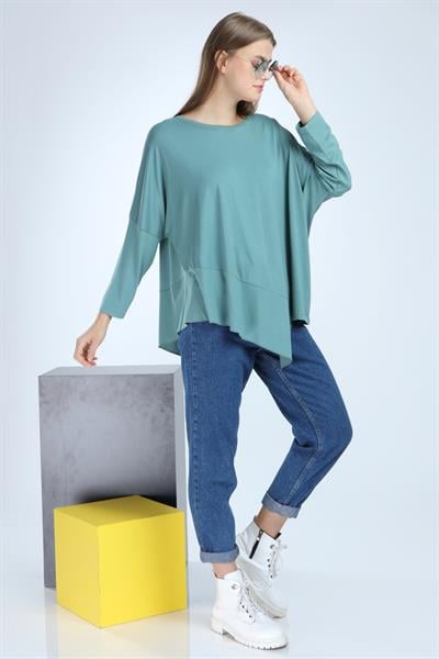 Likralı Viskon Asimetrik Kesim Standart Beden Bluz