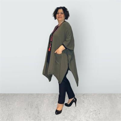 Önü Açık Cepli Yanlar Yırtmaçlı Merserize Hırka