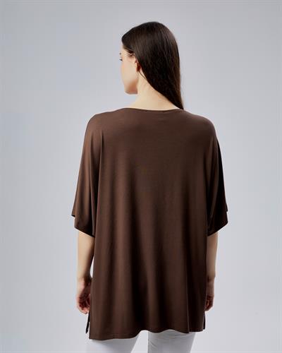 Oversize  V Yaka Likralı Viskon Bluz 