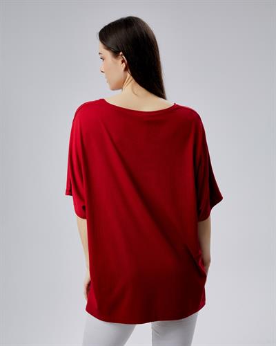 Oversize  V Yaka Likralı Viskon Bluz 