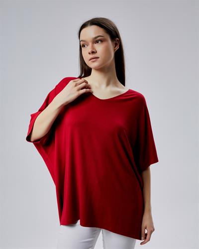 Oversize  V Yaka Likralı Viskon Bluz 