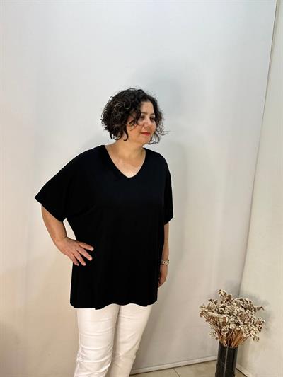 Oversize  V Yaka Likralı Viskon Bluz 
