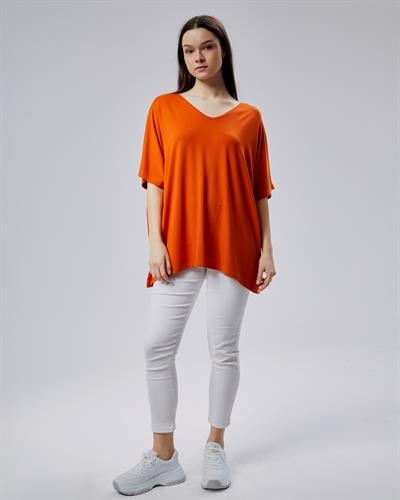 Oversize  V Yaka Likralı Viskon Bluz 