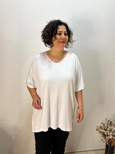 Oversize  V Yaka Likralı Viskon Bluz 