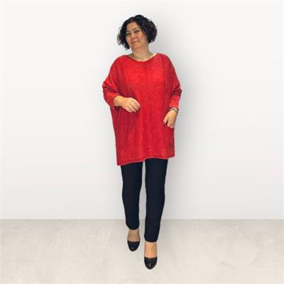Owersize Pamuklu Triko Bluz Kırmızı
