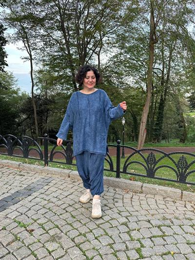 Owersize Pamuklu Triko Bluz Lacivert