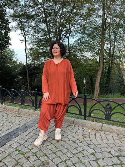 Owersize Pamuklu Triko Bluz Tarçın