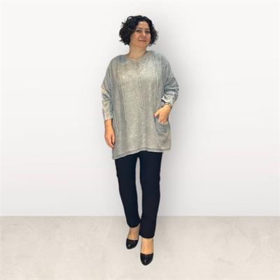 Owersize Pamuklu Triko Bluz Taş
