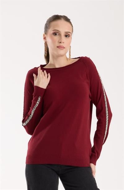 Taş Şerit Detaylı Şık Triko Bluz