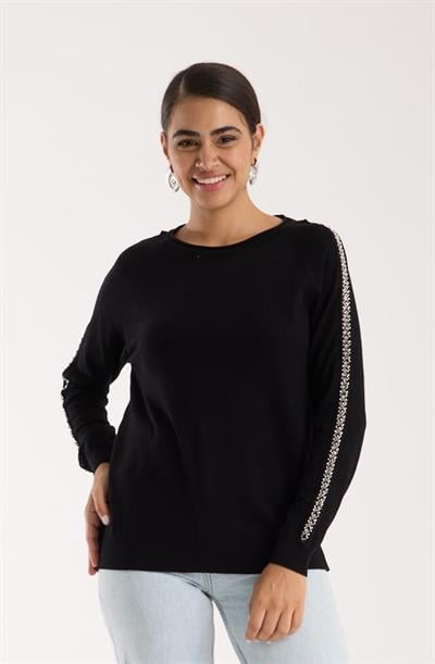 Taş Şerit Detaylı Şık Triko Bluz