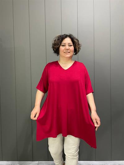 V Yaka Büyük Beden Bluz Bordo