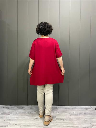 V Yaka Büyük Beden Bluz Bordo