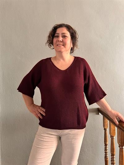 V Yaka Petek Örgü Merserize Bluz