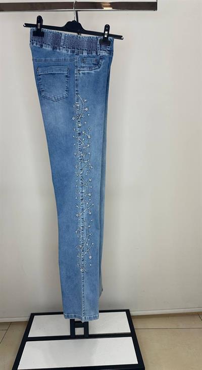 Yanları Taş İşlemeli Jean Pantolon