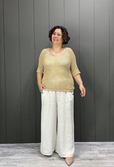 Yıldız Baskılı Simli Bluz Camel