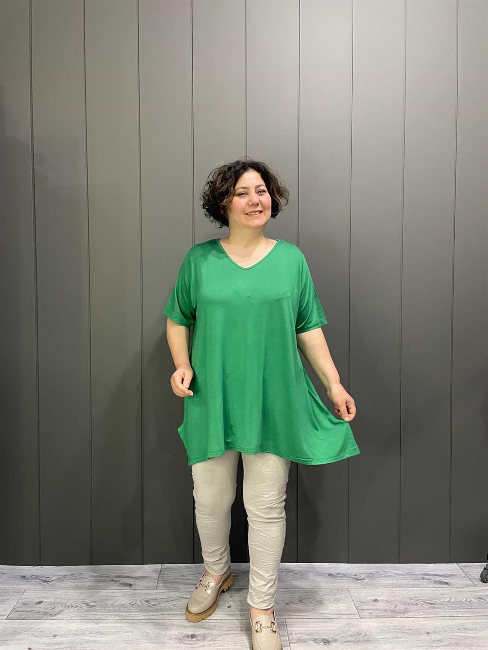 V Yaka Büyük Beden Bluz Benetton Yeşil