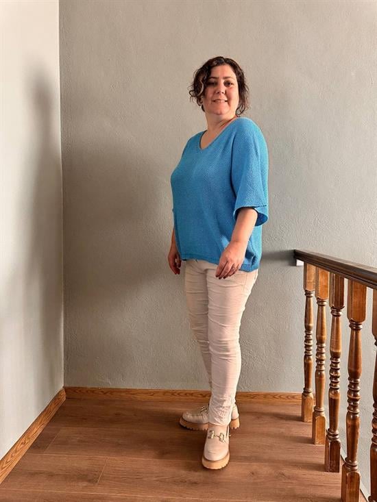 V Yaka Petek Örgü Merserize Bluz