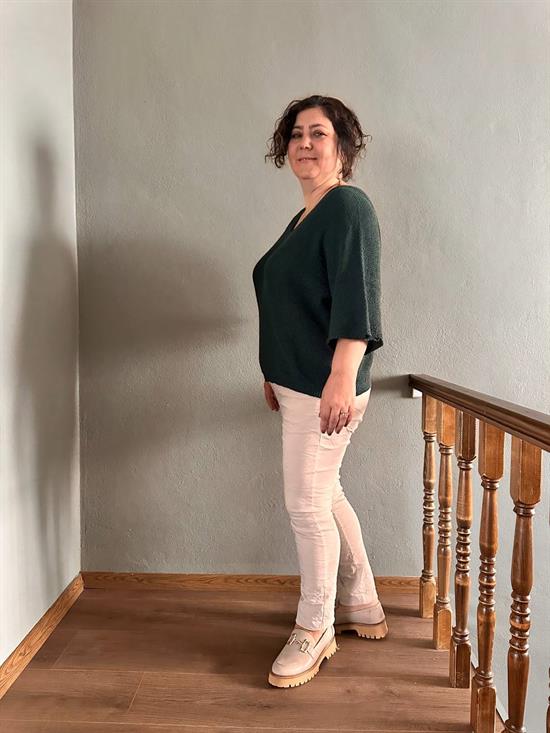 V Yaka Petek Örgü Merserize Bluz
