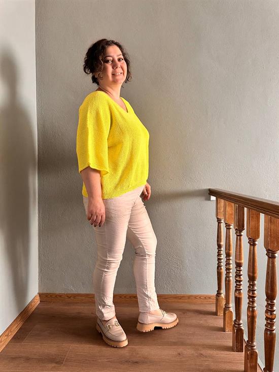 V Yaka Petek Örgü Merserize Bluz