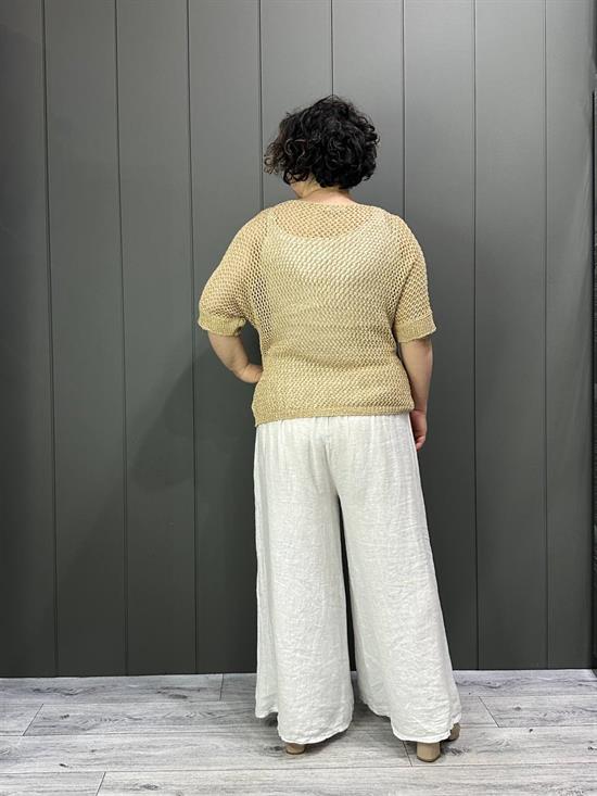 Yıldız Baskılı Simli Bluz Camel