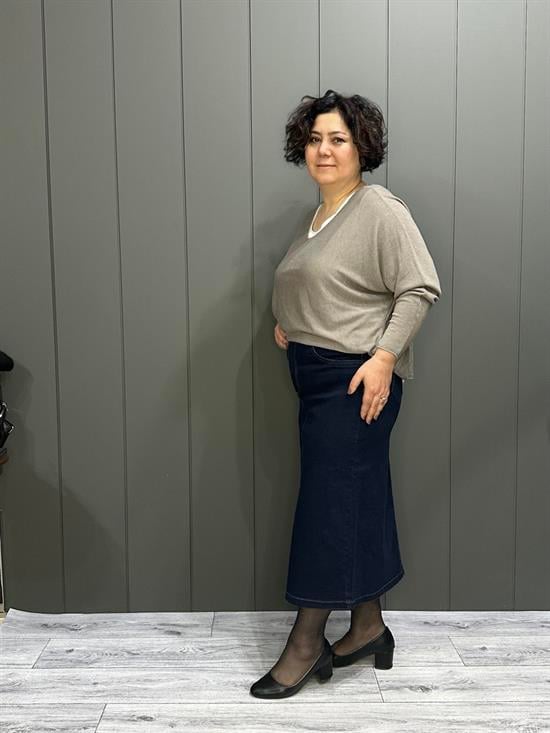 Yüksek Bel Rahat Kalıp Etek Lacivert