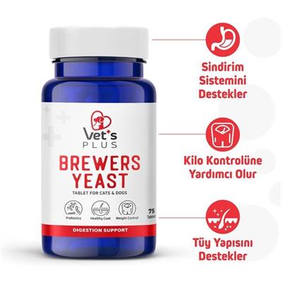 Vet's Plus Brewers Yeast Kedi ve Köpek İçin Sindirim Sistemi Düzenleyici Tablet (75'li)