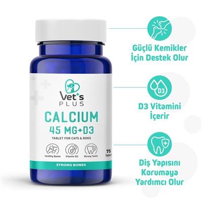 Vet's Plus Calcium Kedi ve Köpekler İçin Kalsiyum Tablet (75'li)