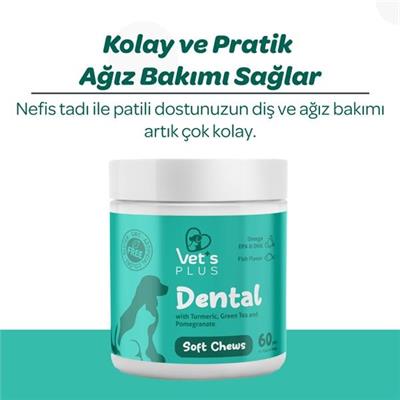 Vet's Plus Dental Kedi ve Köpekler İçin Diş Bakımı Çiğnenebilir Tablet (60'lı)