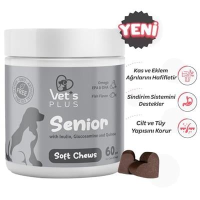 Vet's Plus Senior Yaşlı Kedi ve Köpekler İçin İnülin ve Glukozaminli Çiğnenebilir Tablet (60'lı)