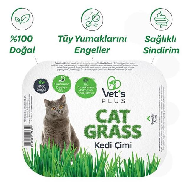Vet's Plus %100 Doğal Fileli Kedi Çimi